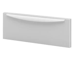 A white, curved, wall-mounted storage cabinet with a minimalist design.