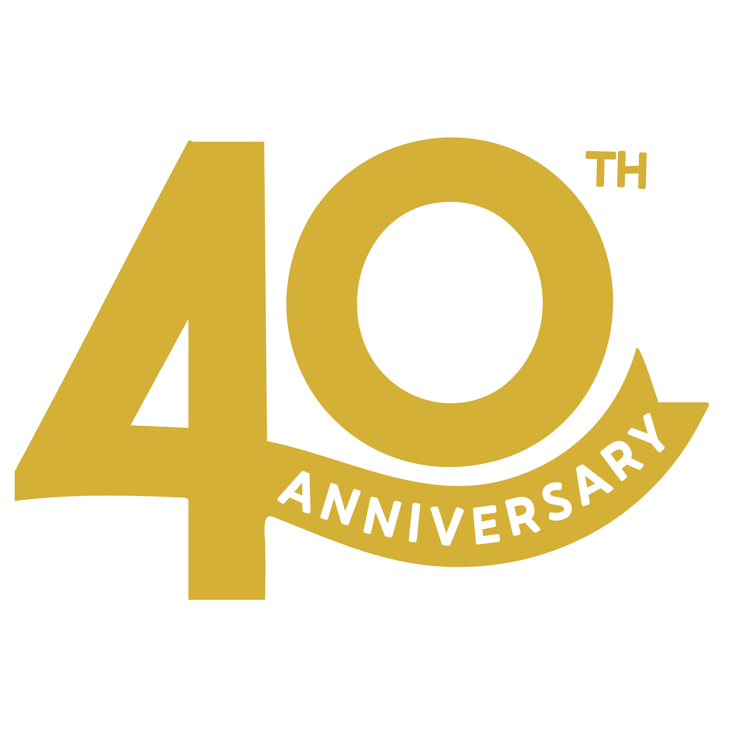 Text that reads '40th Anniversary' in gold against a black background.