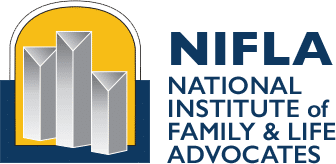 Logo of the National Institute of Family & Life Advocates (NIFLA) featuring stylized gray bar graph and yellow background with text