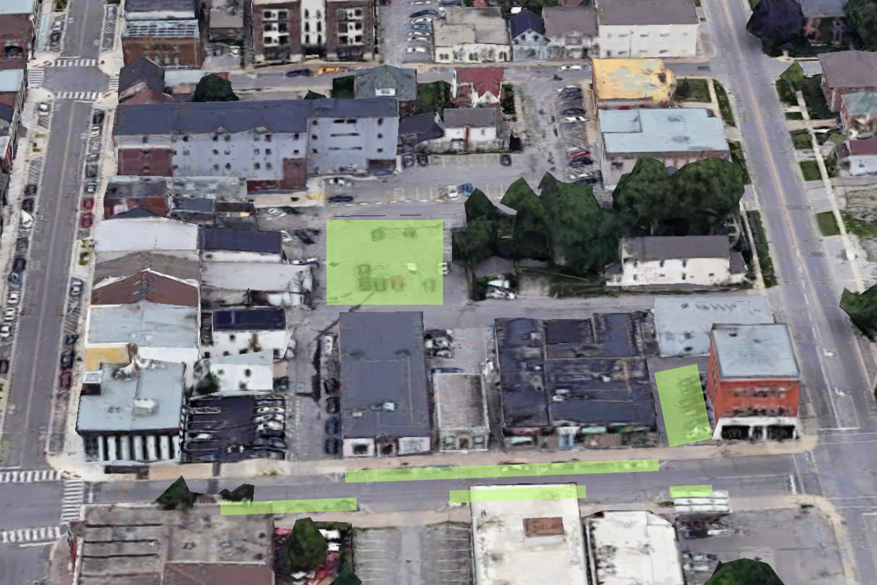 designated parking spaces marked in green