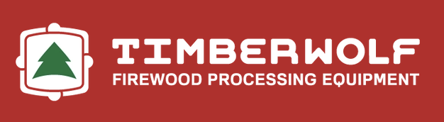 Timberwolf Firewood Processing Equipment logo with a stylized tree icon and text on a red background.