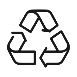 Recycling symbol with three chasing arrows in a triangle.