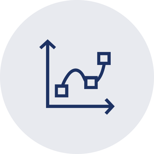 Icon of a line chart with three data points connected by lines, indicating data analysis or growth.