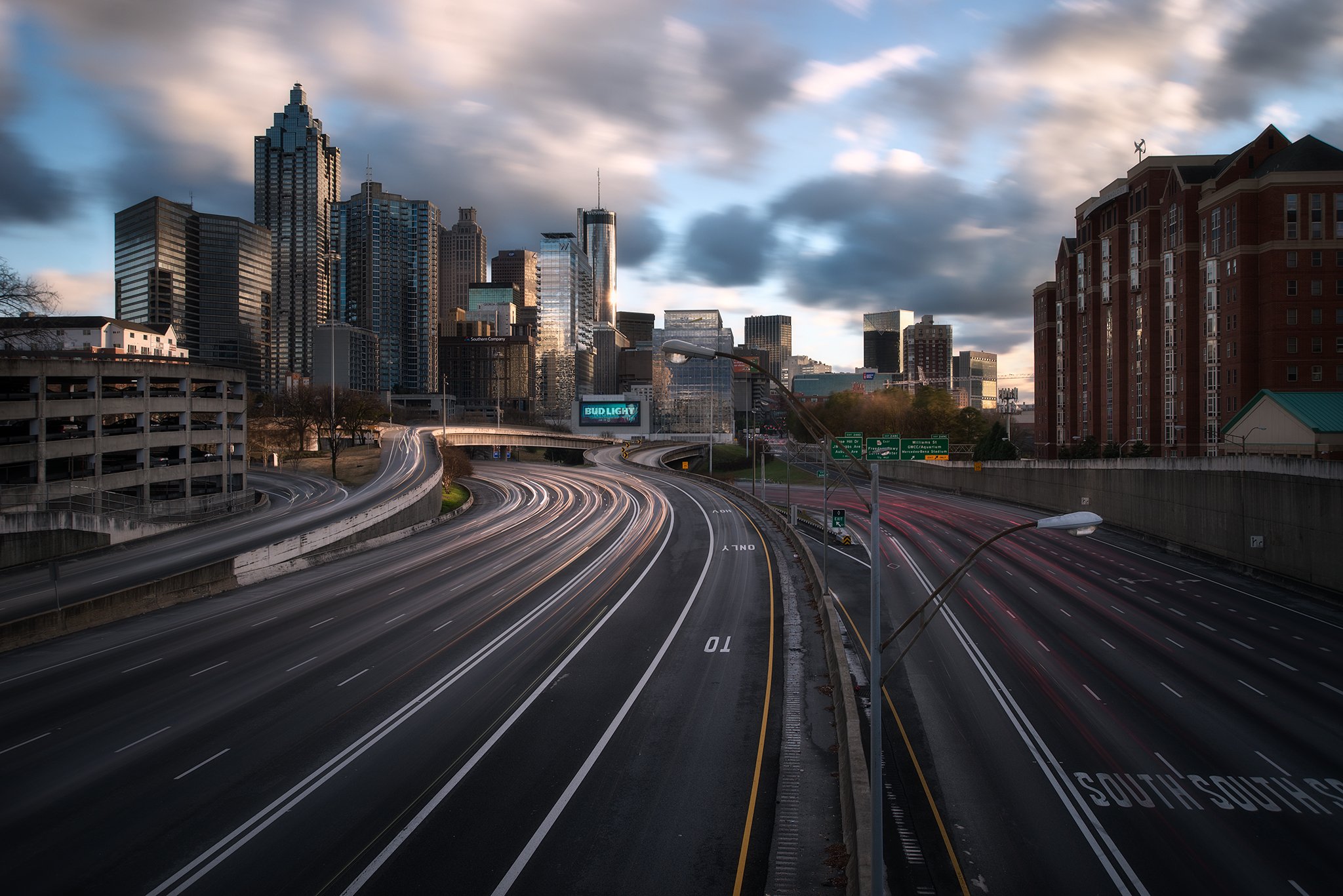 Golden hour in Atlanta with fast passing storm clouds