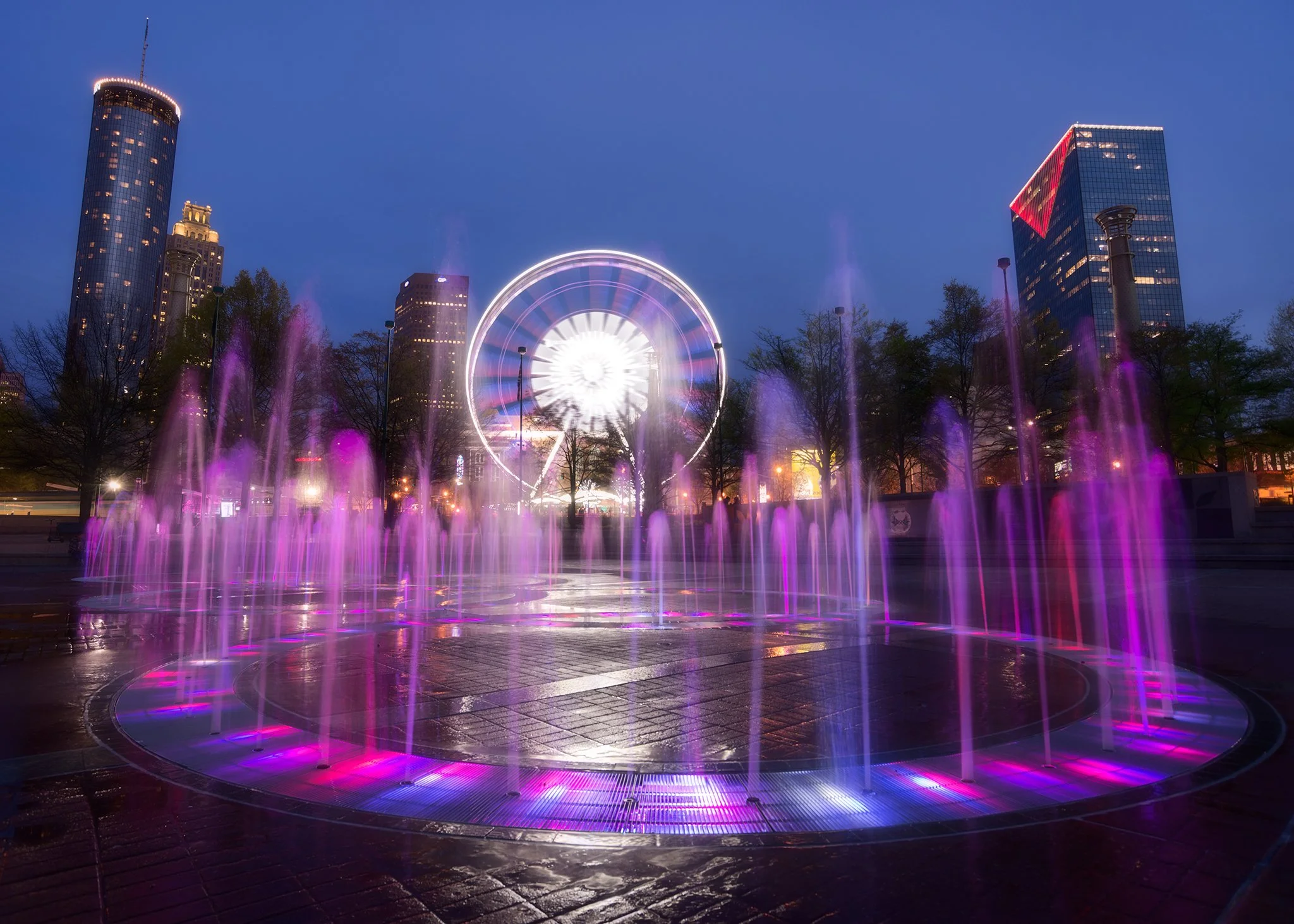 Atlanta Skyline from Centennial Olympic Park at blue hour
