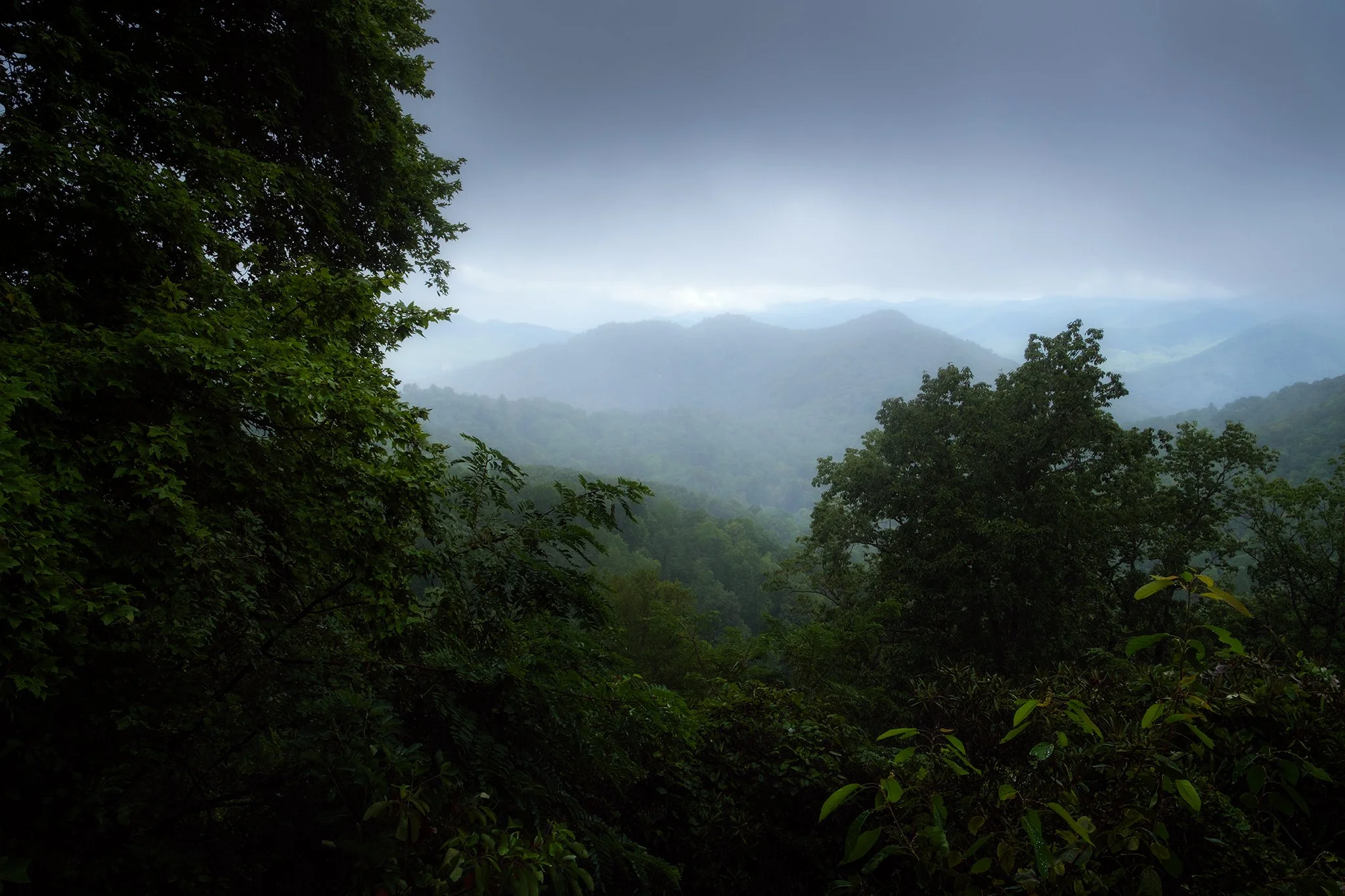 North Georgia's Blue Ridge Mountains in the evening during a passing rain storm