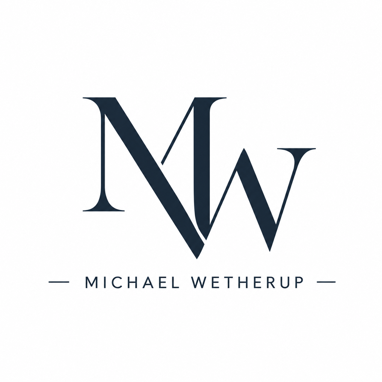Logo with overlapping initials 'M' and 'W' in dark blue, with 'Michael Wetherup' written below in smaller font, separated by horizontal lines on both sides.