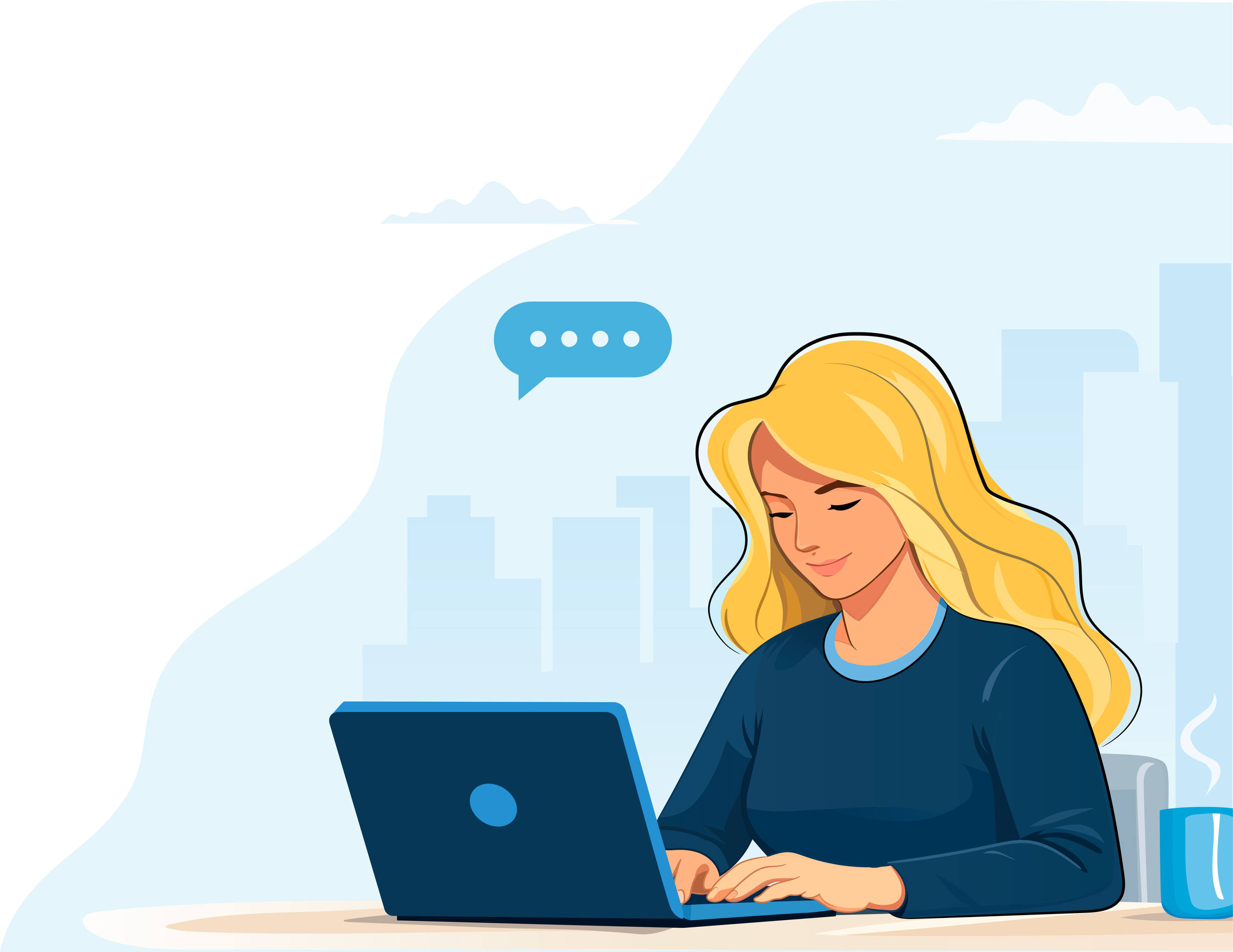 customer service rep sitting at desk with laptop