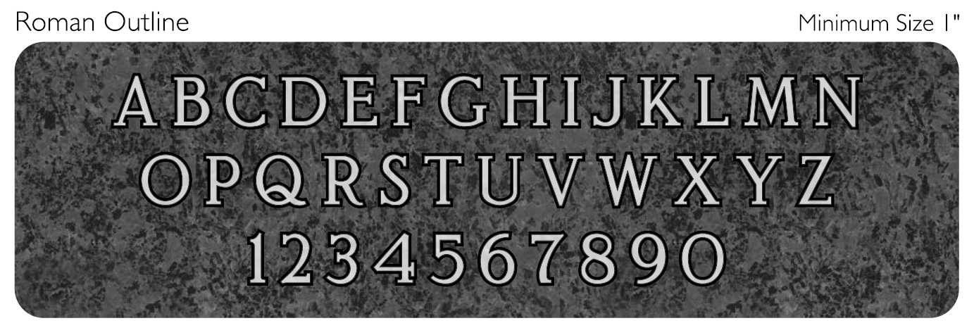 roman outline memorial lettering style engraved on granite sample