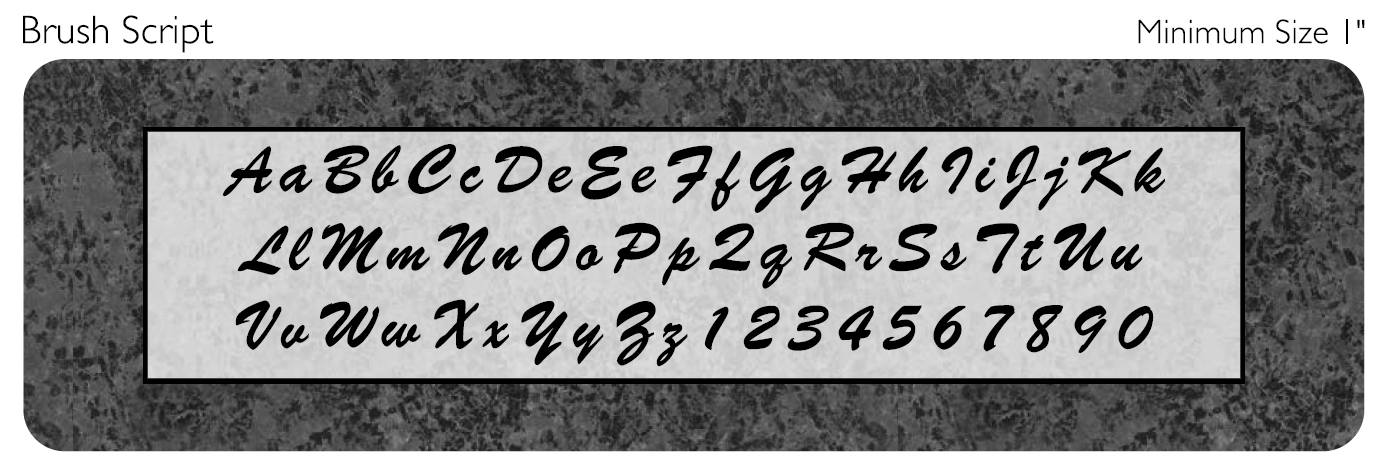 brush script memorial lettering style engraved on granite sample