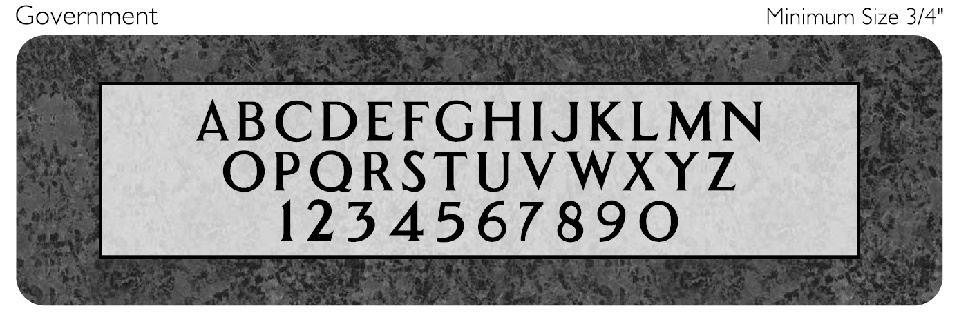government memorial lettering style engraved on granite sample 