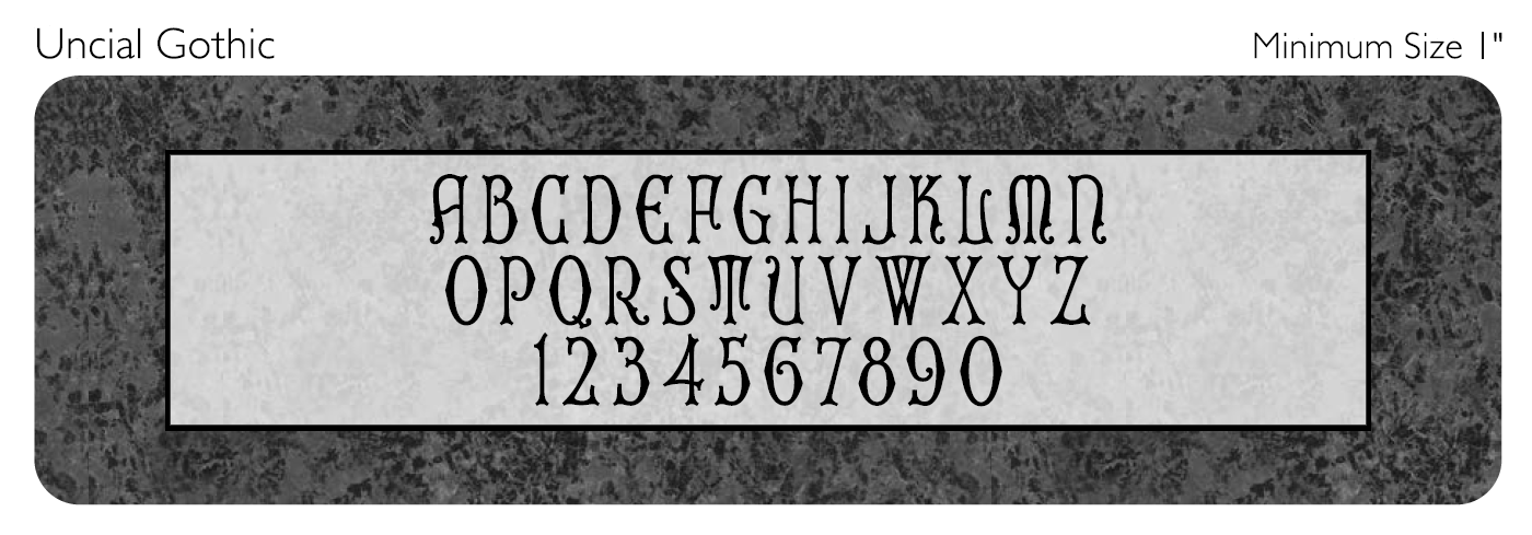 uncial gothic memorial lettering style engraved on granite sample