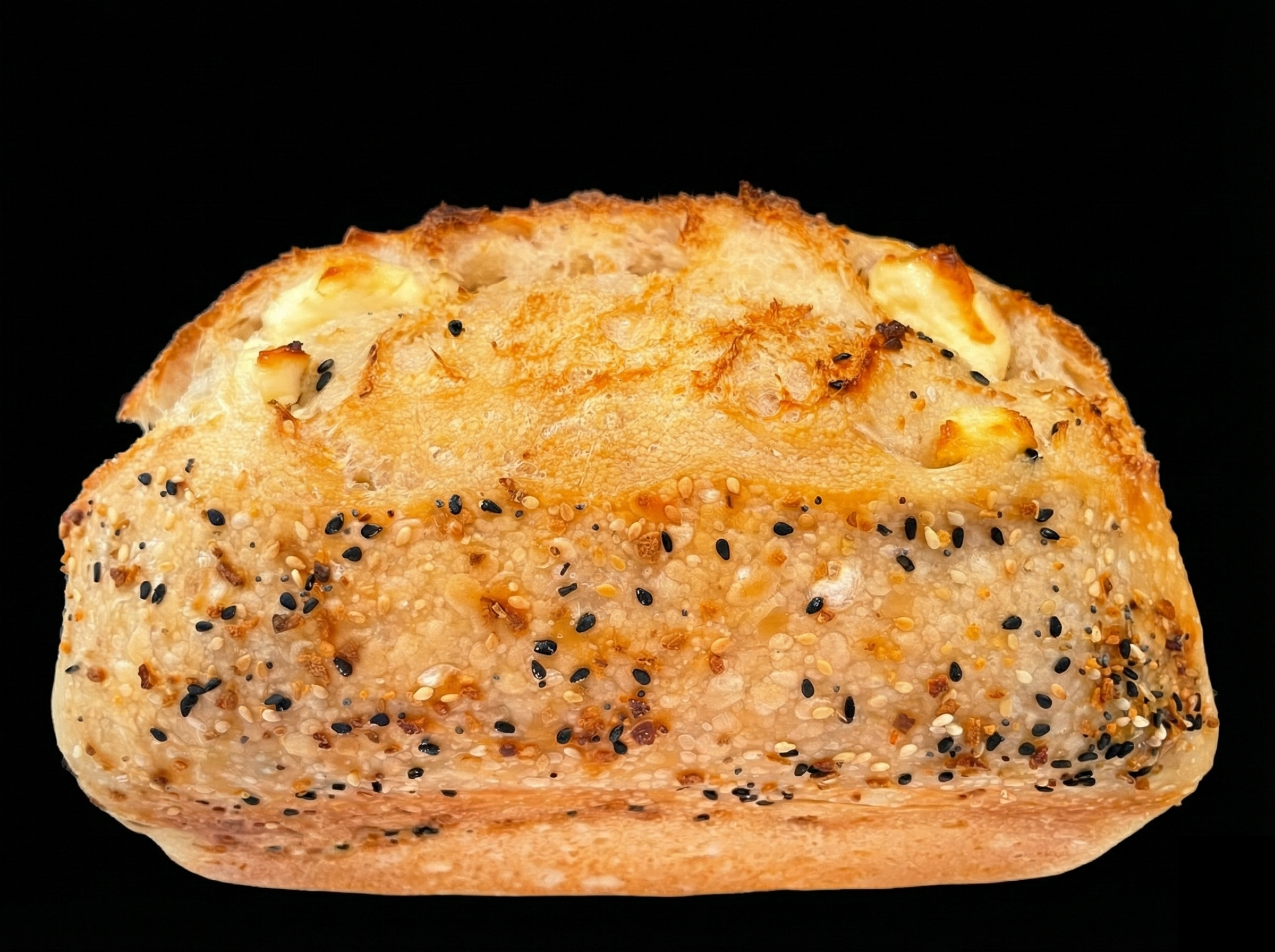 Everything bagel with chunks of cream cheese sourdough