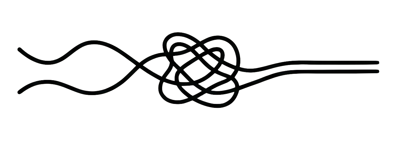 A tangled black wire or cord on a white background