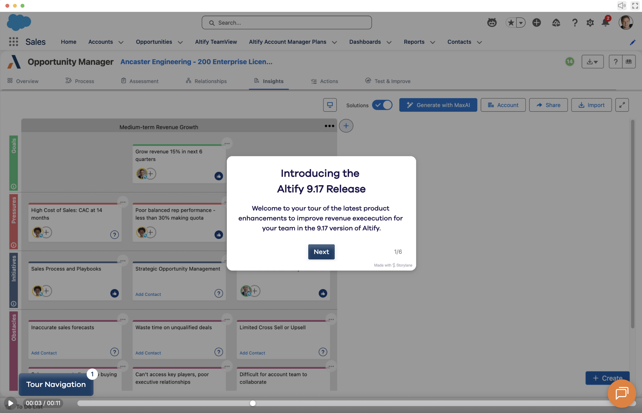 Interactive demo for Altify customers and internal stakeholders for enablement purposes.
