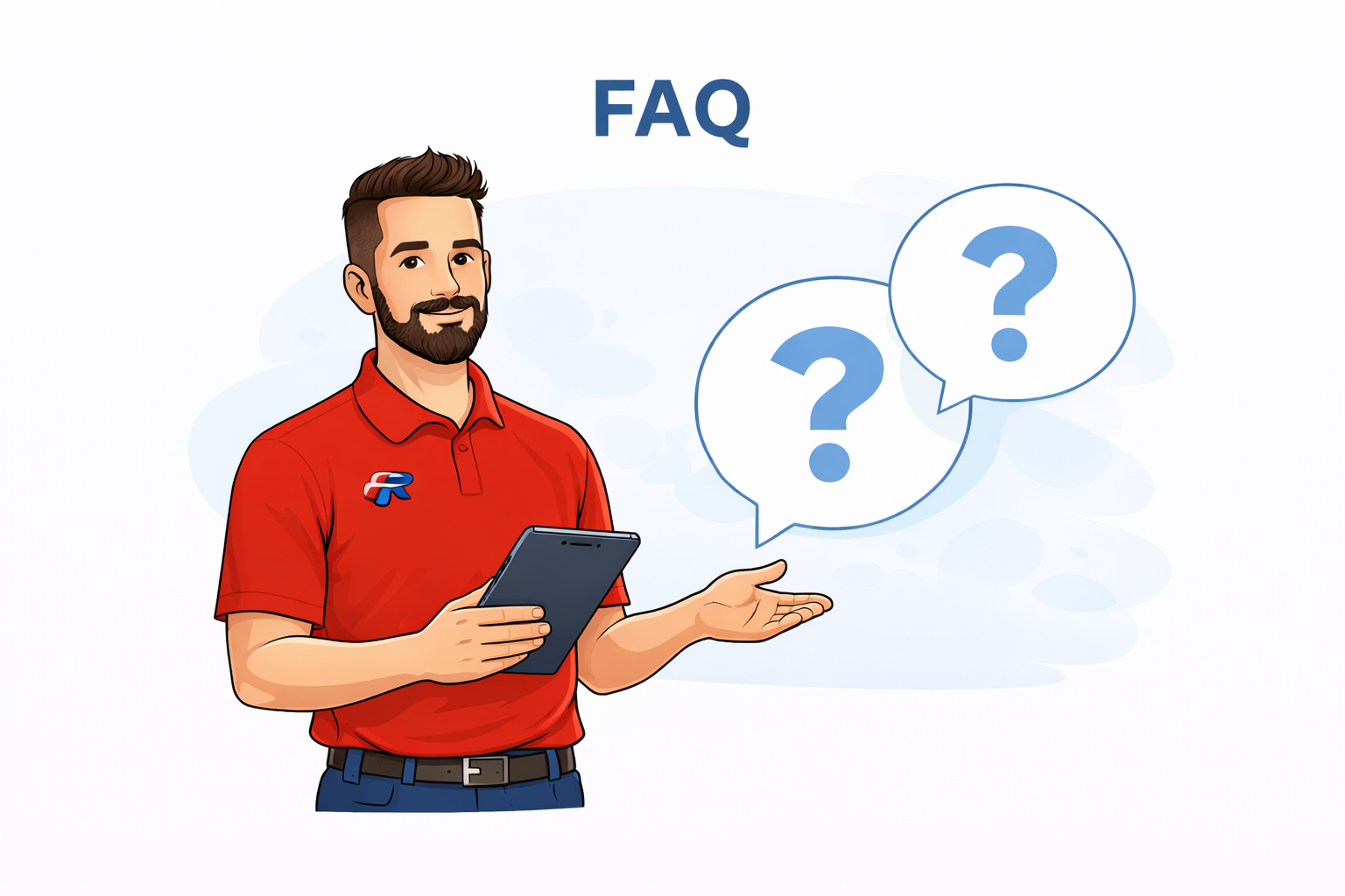 Appliance repair technician illustration showing common household appliances