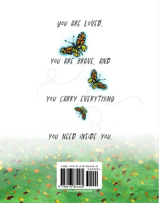 Motivational quote with butterflies and a colorful field, saying 'You are loved, you are brave, and you carry everything you need inside you.'
