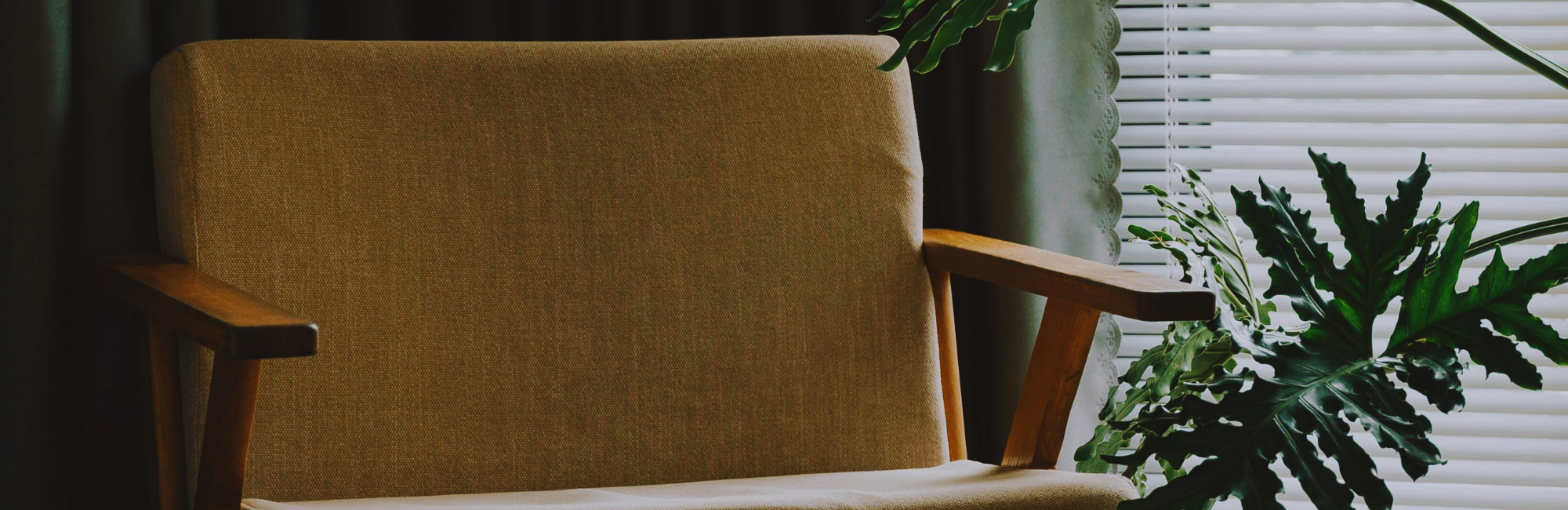 Empty armchair beside a window with houseplants, representing a calm and welcoming virtual therapy space at Say More Therapy in Maryland
