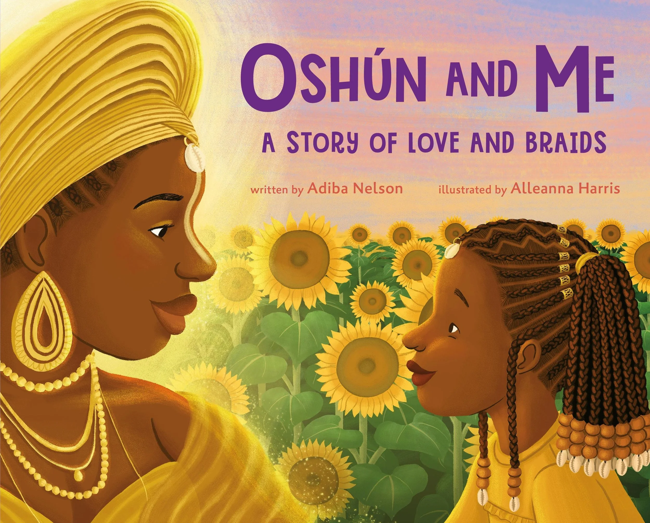 Oshún and Me, written by Adiba Nelson and illustrated by Alleanna Harris. Oshún looks at Yadira, a young afro-latina girl who wears braids.