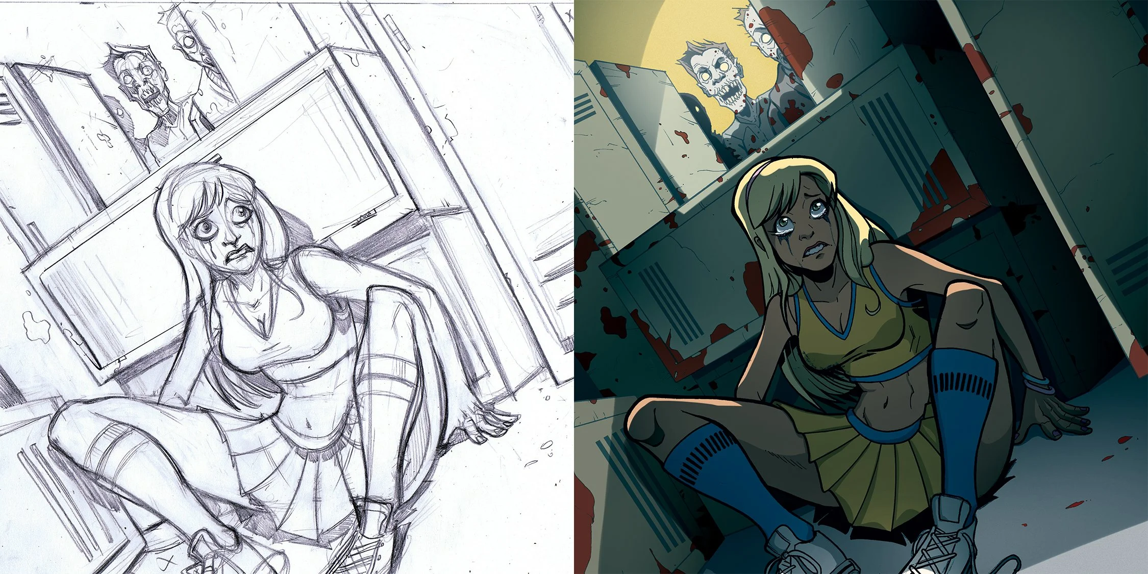 Zombies vs Cheerleaders playing card game featuring a hiding cheerleader.