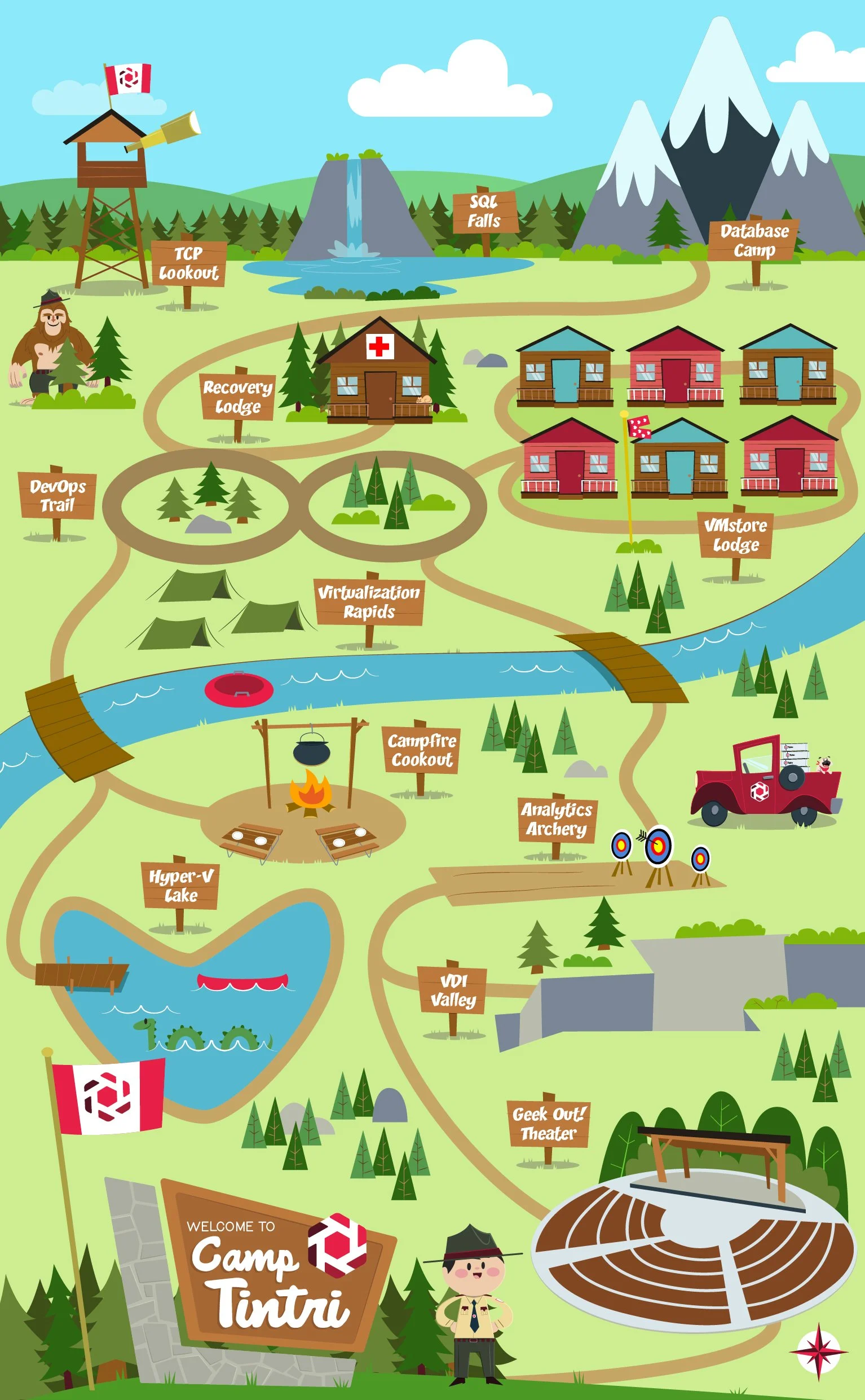 A cartoon map of Camp Tintri.