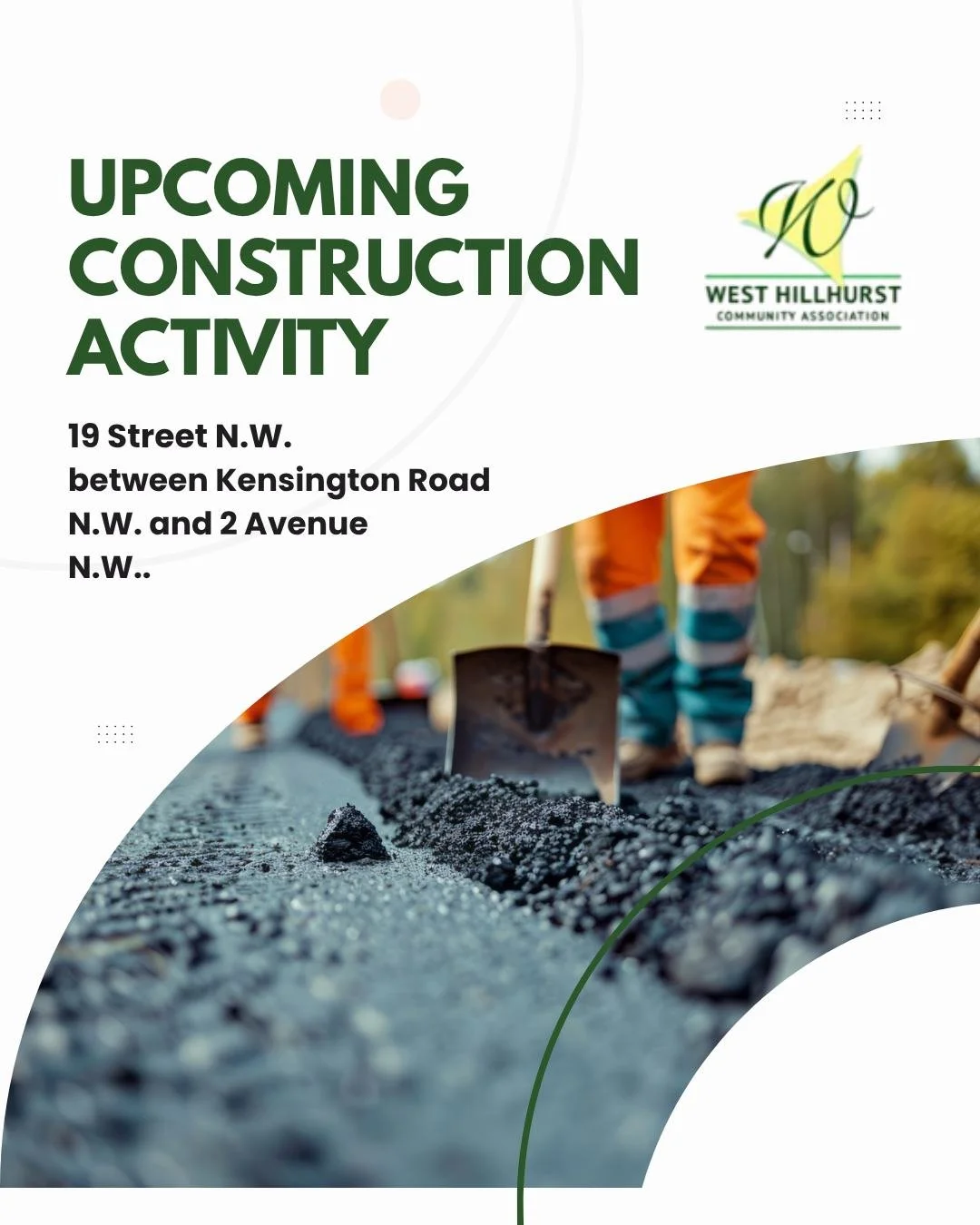 🚧 Construction Update &ndash; 19 Street N.W. 🚧

Starting in late April, construction crews will be back at work along the east side of 19 Street N.W. (between Kensington Rd and 2 Ave).

Here&rsquo;s what to expect:
👷&zwj;♂️ Crews will begin with t