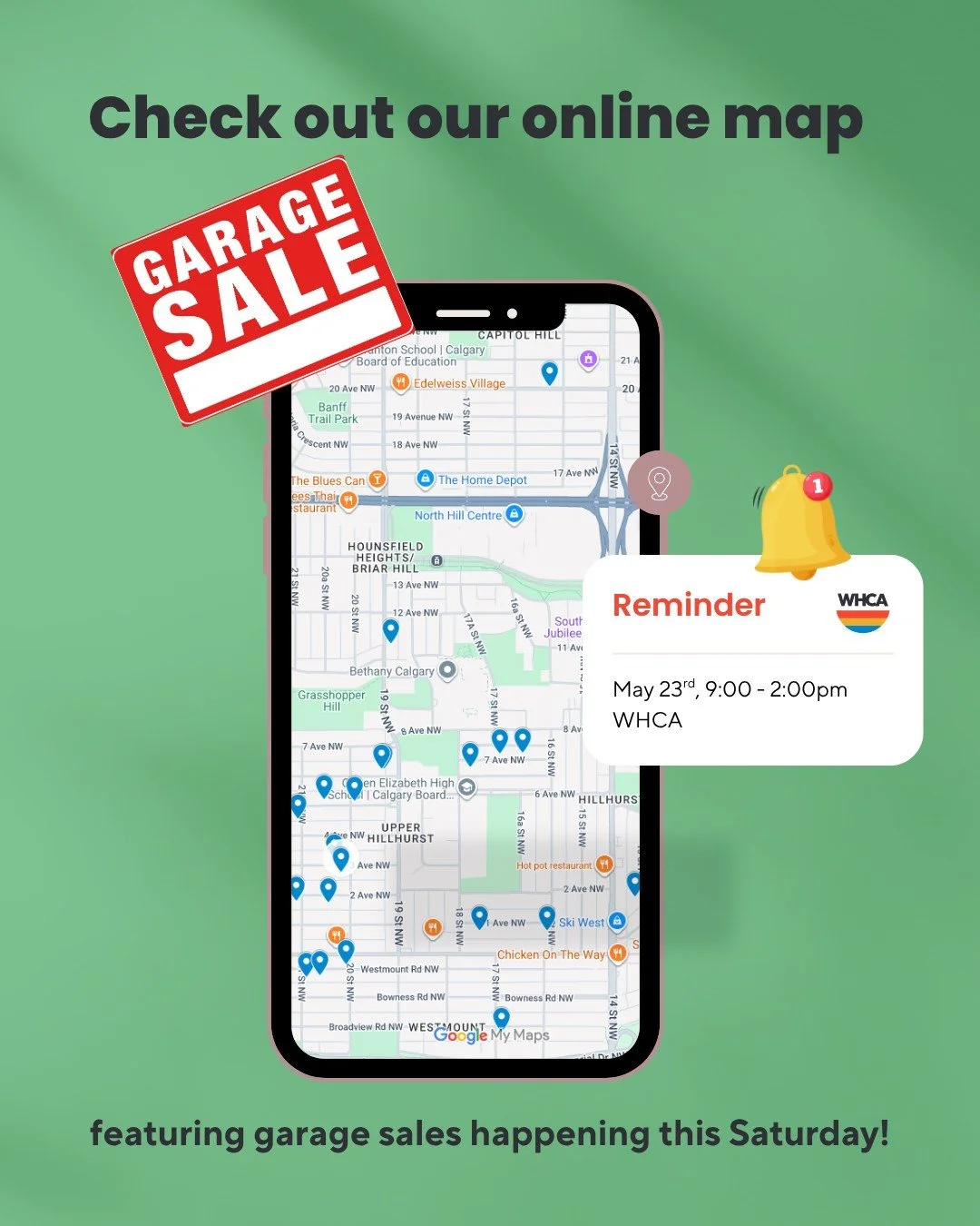 🏷️ COMMUNITY GARAGE SALE &mdash; Saturday, May 23 &middot; 9 AM &ndash; 2 PM

Hey West Hillhurst! 👋

Get ready for one of the best mornings of the year &mdash; our Community Garage Sale is TOMORROW, Saturday May 23rd, from 9 AM to 2 PM!

With more 
