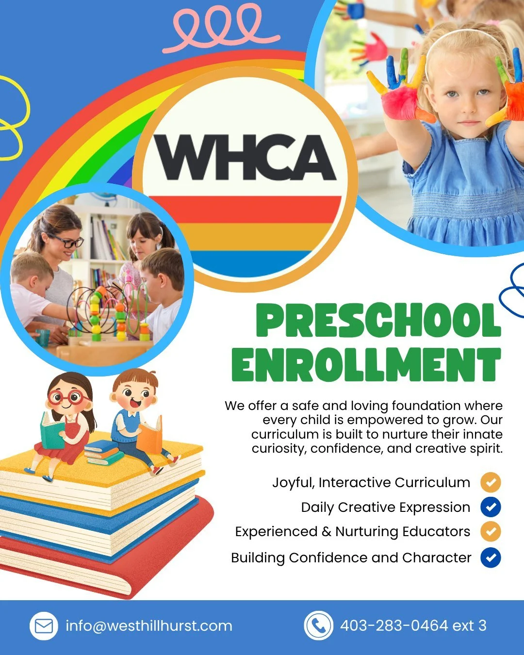 🎨📚 Give your little one the best start to their learning journey!

Registration is now OPEN for West Hillhurst Community Preschool! 🌟

Our play-based program for children ages 3&ndash;5 helps build confidence, friendships, creativity, and a love o