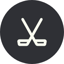 Icon of two crossed golf clubs inside a black circle