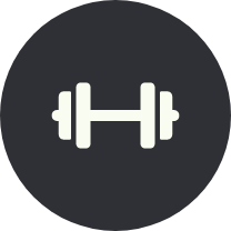 Icon of a dumbbell on a black circular background