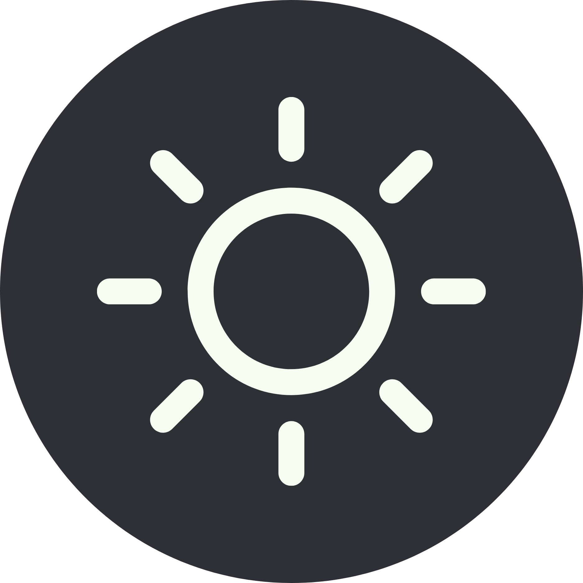 Icon of a sun or brightness control with a circle and radiating lines.