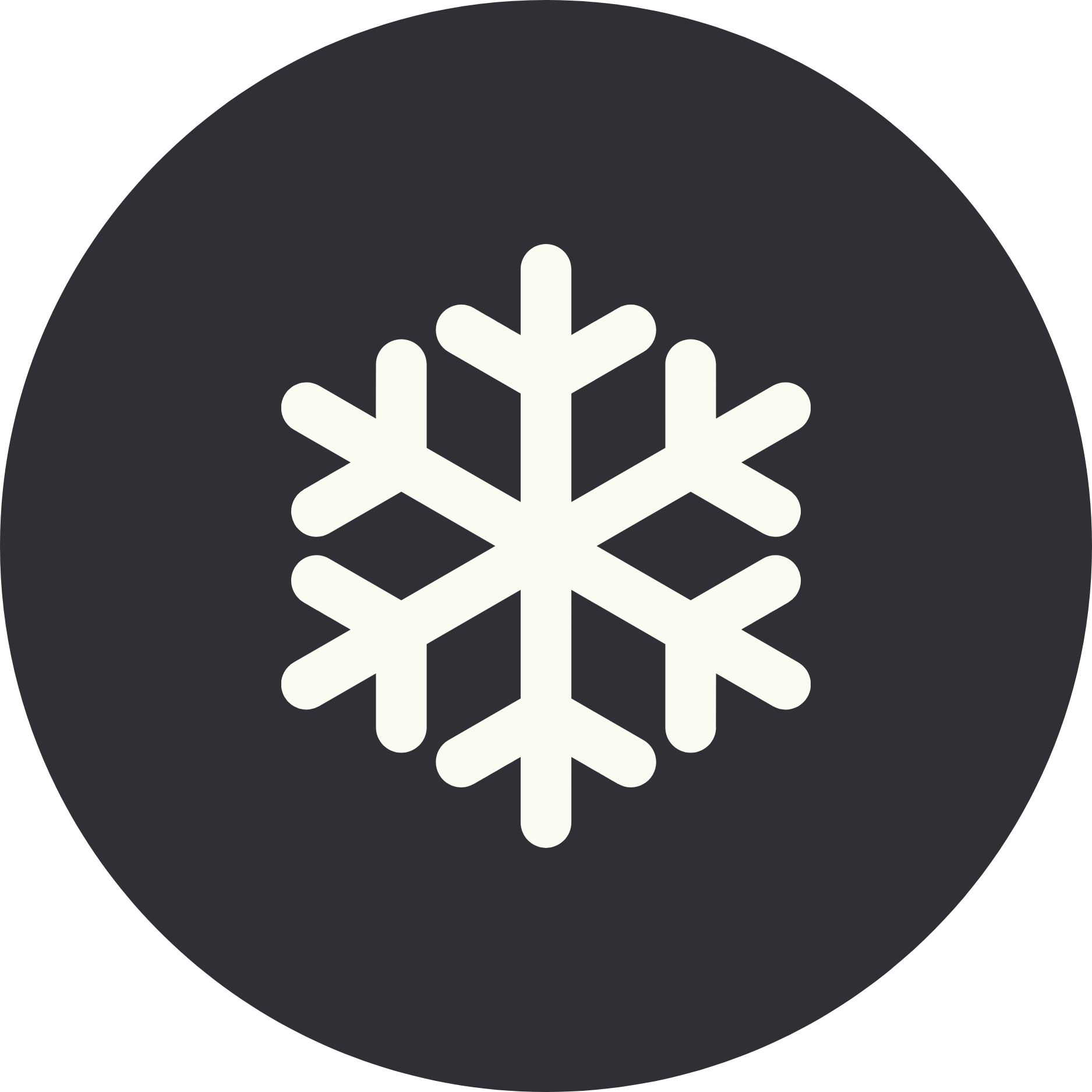 White snowflake icon on a dark gray circular background.