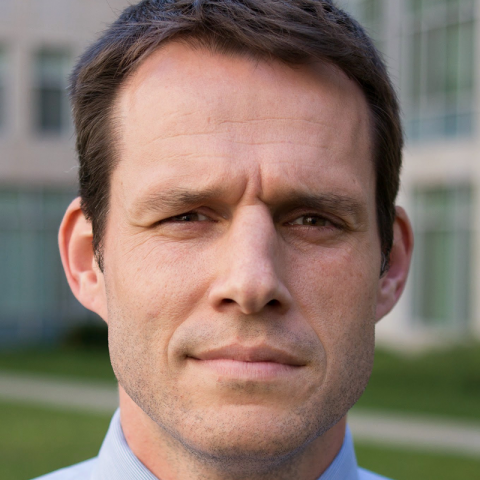 Headshot of Samuel Perry looking seriously at the camera with a blurred background.