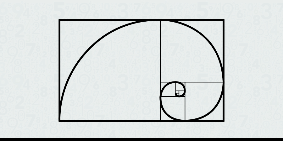Diagram of the golden spiral using Fibonacci sequence rectangles and quarter-circle arcs.