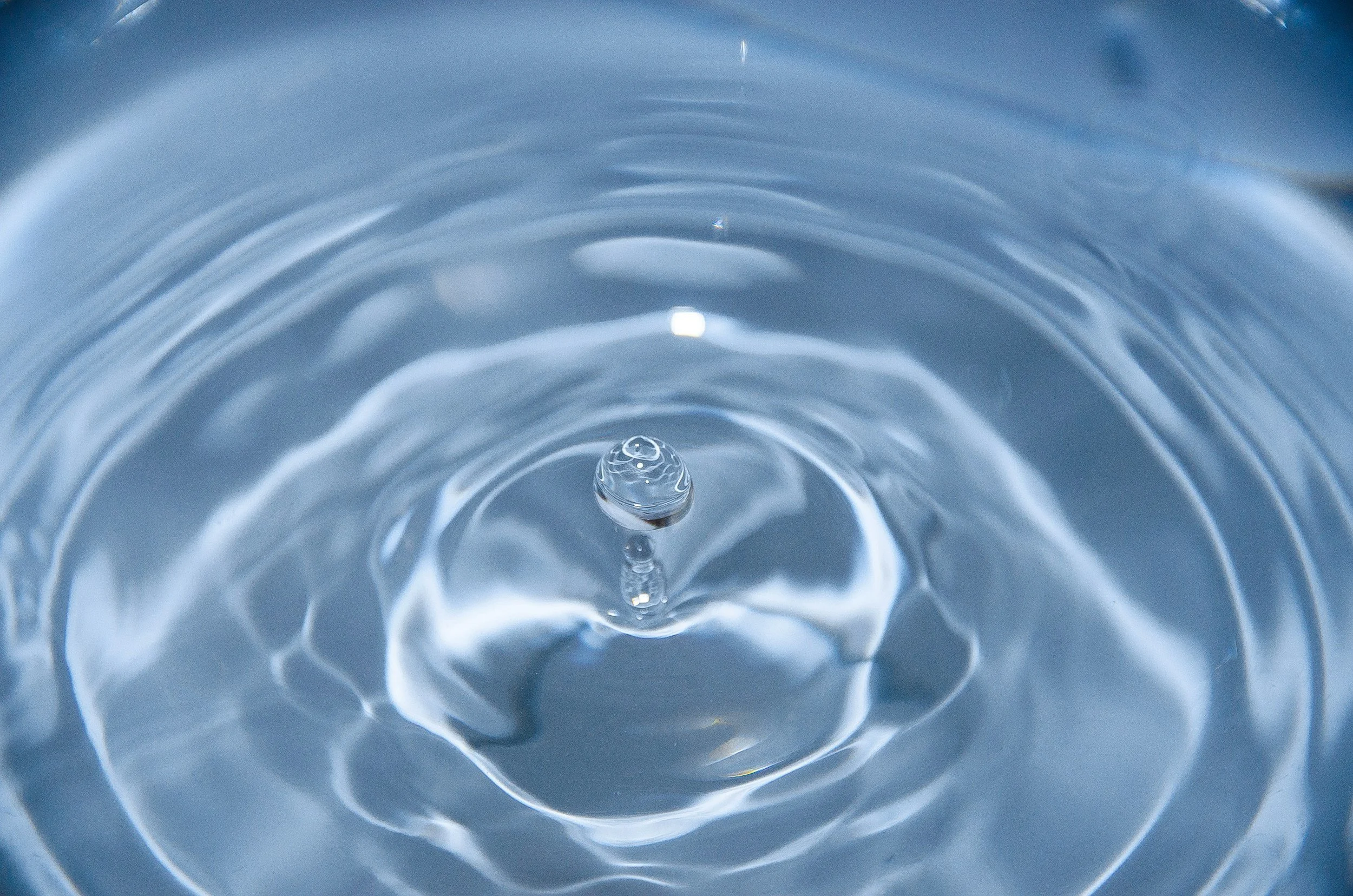 Close-up of a water droplet creating ripples on the surface of a body of water.