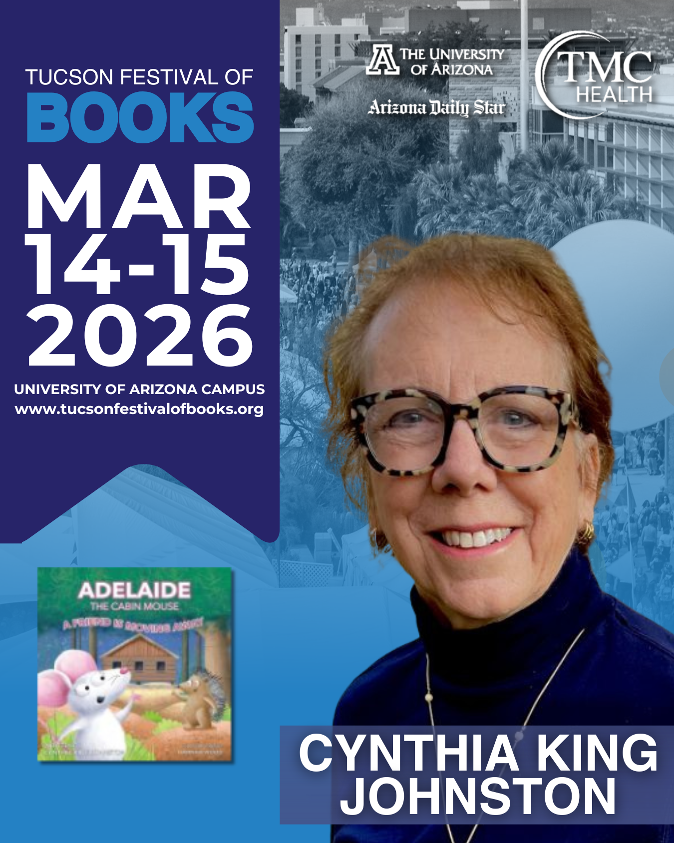 picture of Cynthia Johnston and information on her appearance at Tucson Festival of Books
