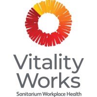 Vitality Works logo with a circular, multicolored graphic and the text 'Vitality Works Sanatorium Workplace Health'