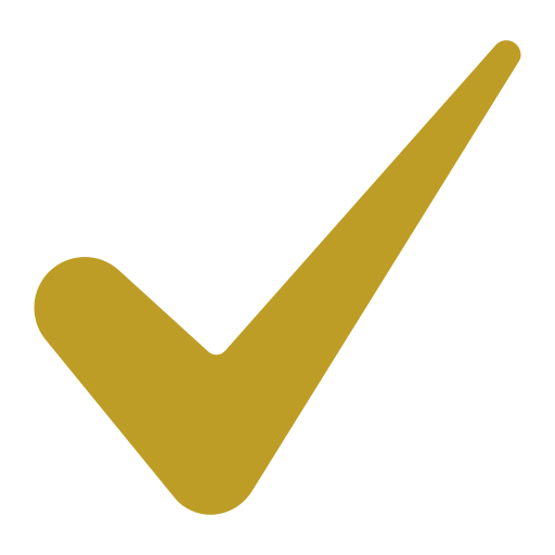 A gold check mark symbol on a black background.