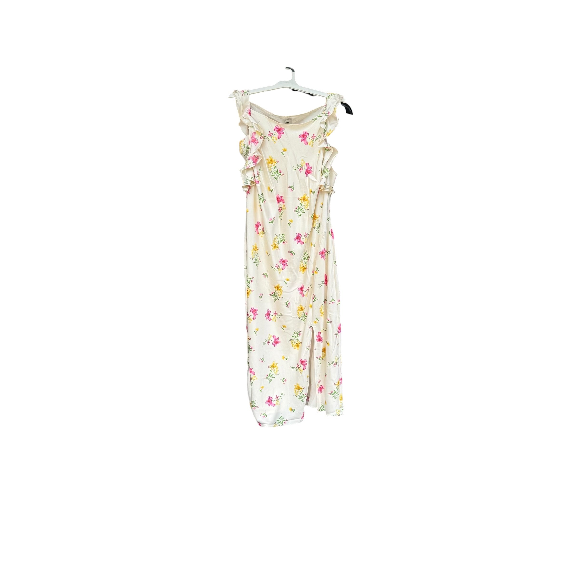 YELLOW FLORAL PRINT RUFFLE STRAPS MAXI DRESS