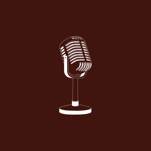 Icon of a vintage microphone on a stand against a dark background.
