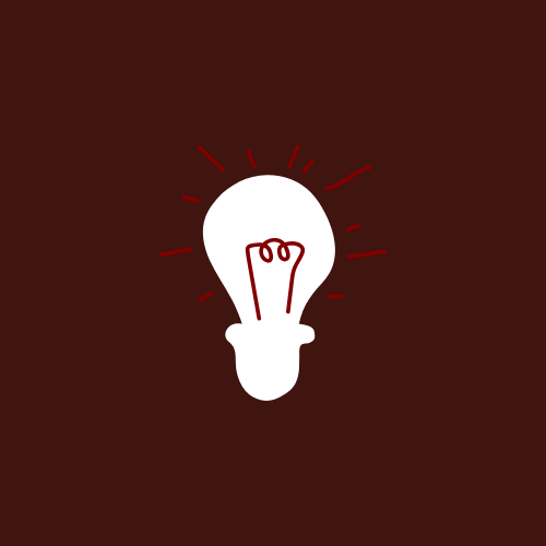 Illustration of a lit lightbulb with red accents on a dark background.
