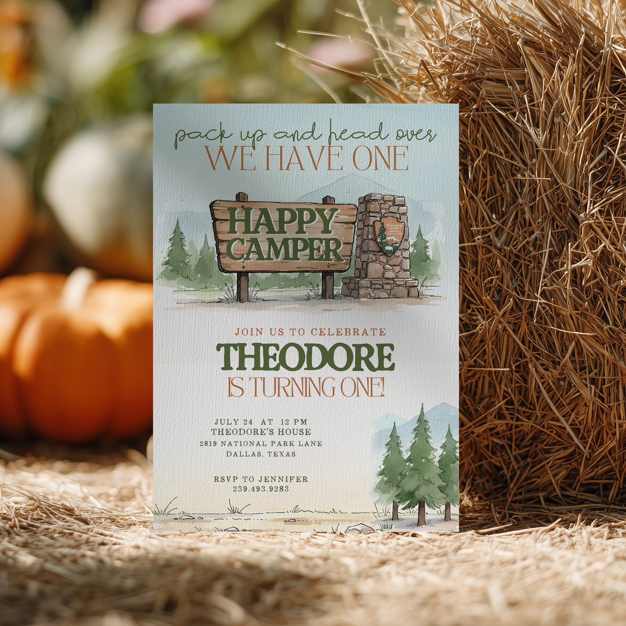 Editable One Happy Camper Birthday Invitation | Instant Download