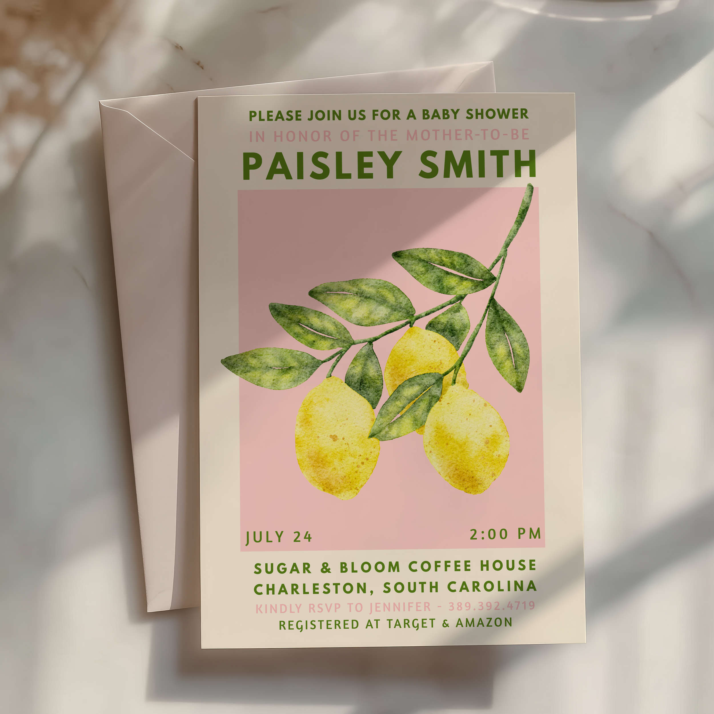 Editable Pink Lemon Baby Shower Invitation | Instant Download