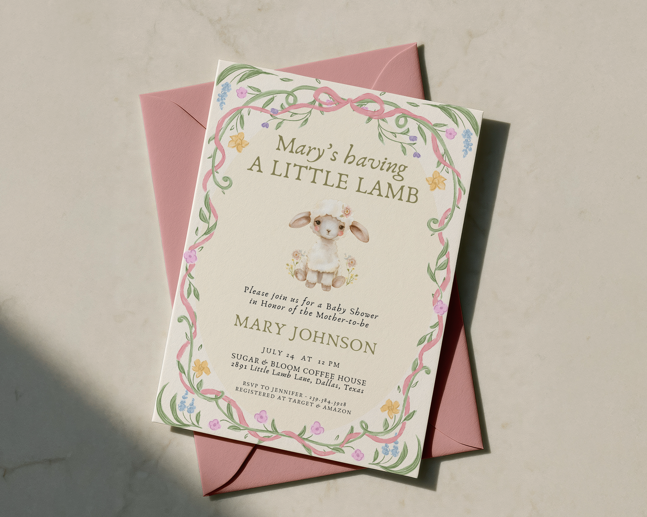 Little Lamb Baby Shower Invitation | Instant Download