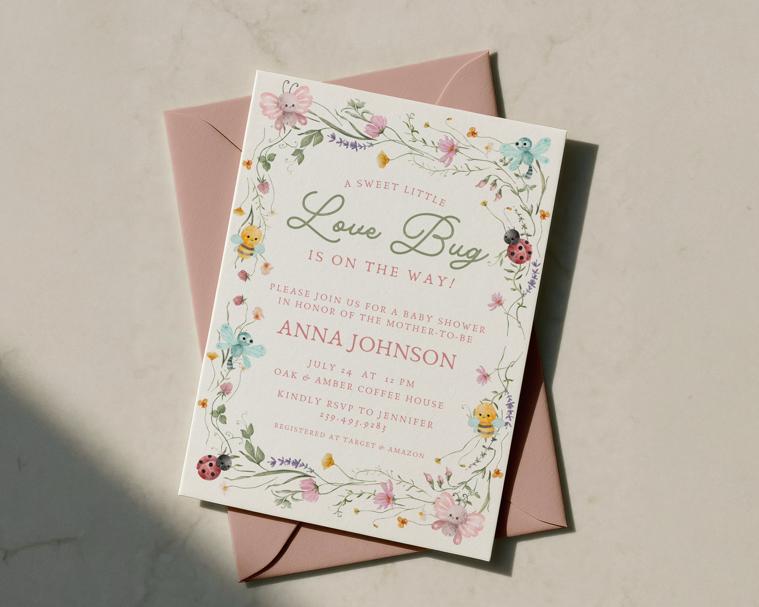 Editable Little Love Bug Baby Shower Invitation | Instant Download