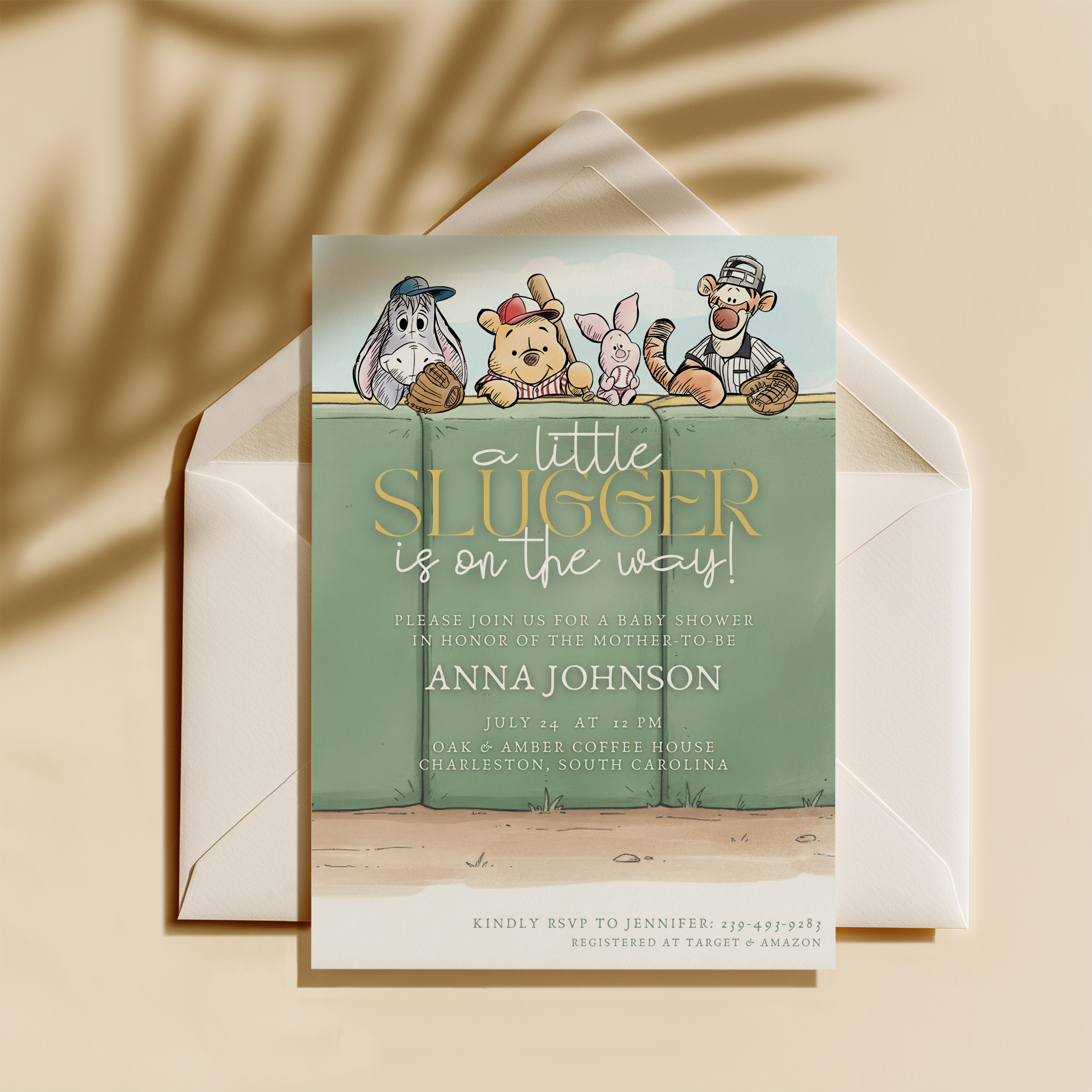 Editable Winnie the Pooh Baseball Baby Shower Invitation | Instant Download