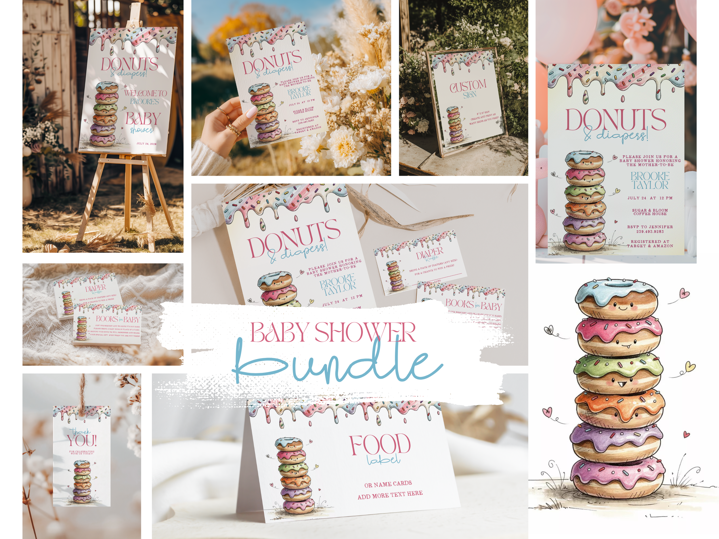 Diapers & Donuts Baby Shower Invitation Bundle
