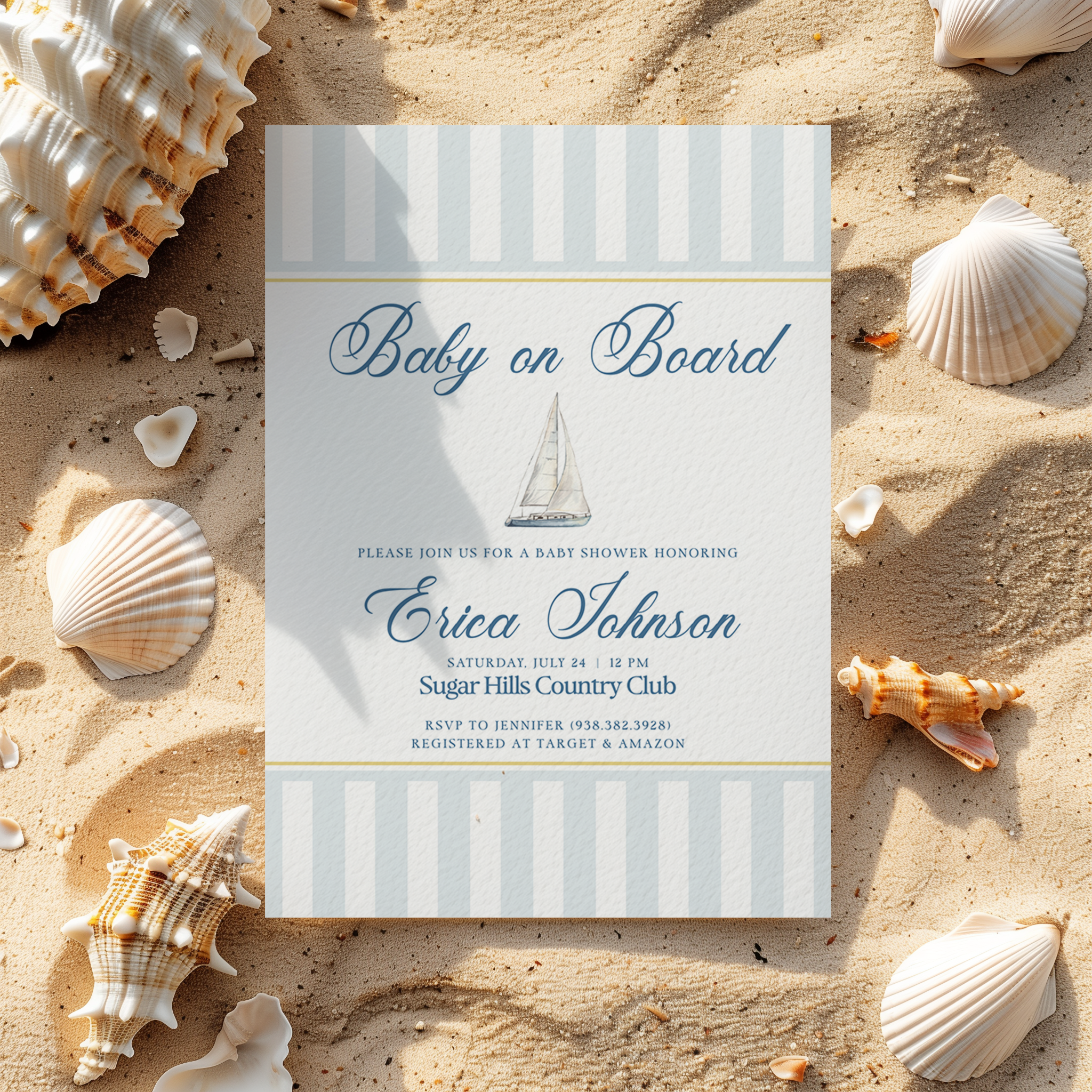 Editable Baby on Board Sailboat Baby Shower Invitation | Instant Download
