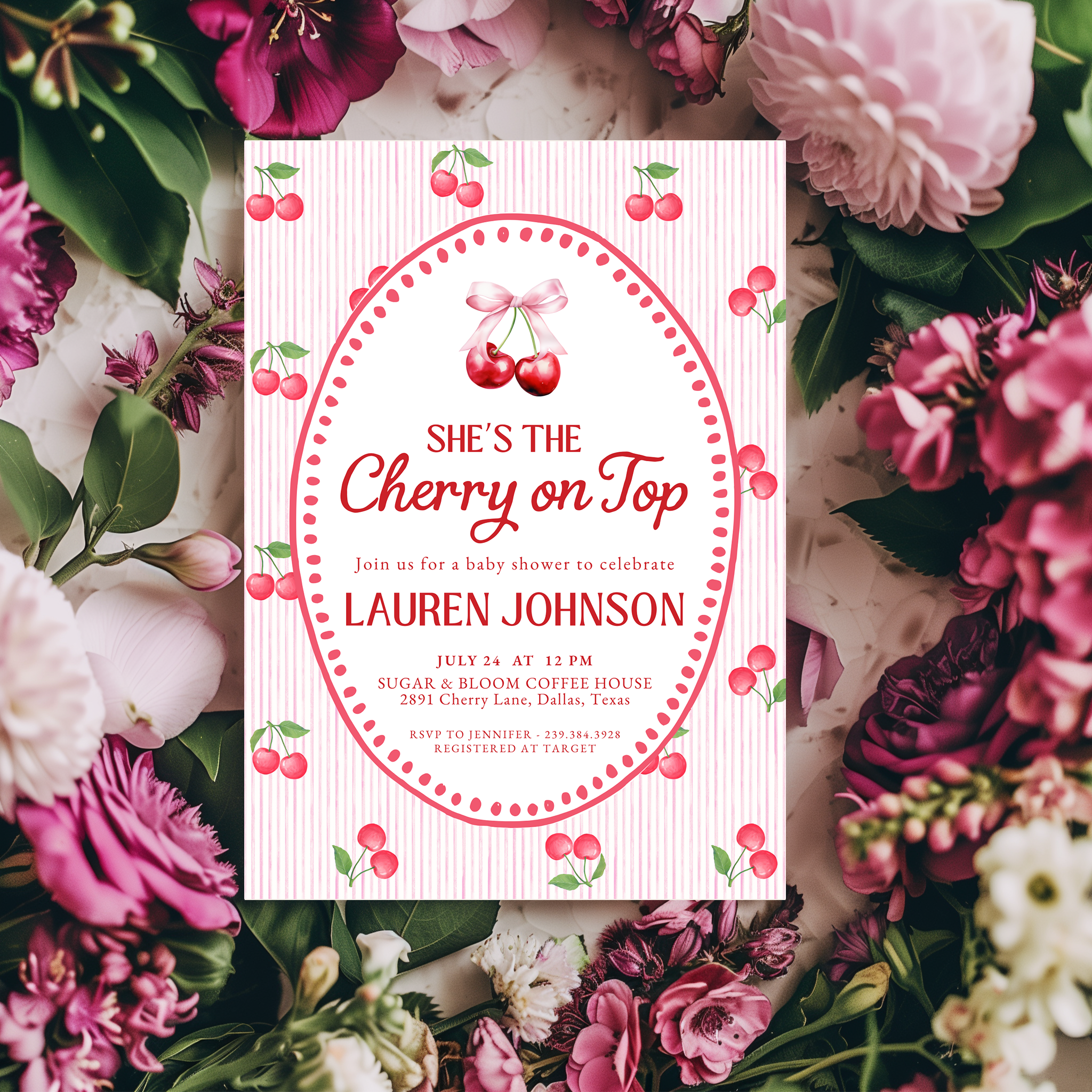 Editable Cherry on Top Baby Shower Invitation | Instant Download
