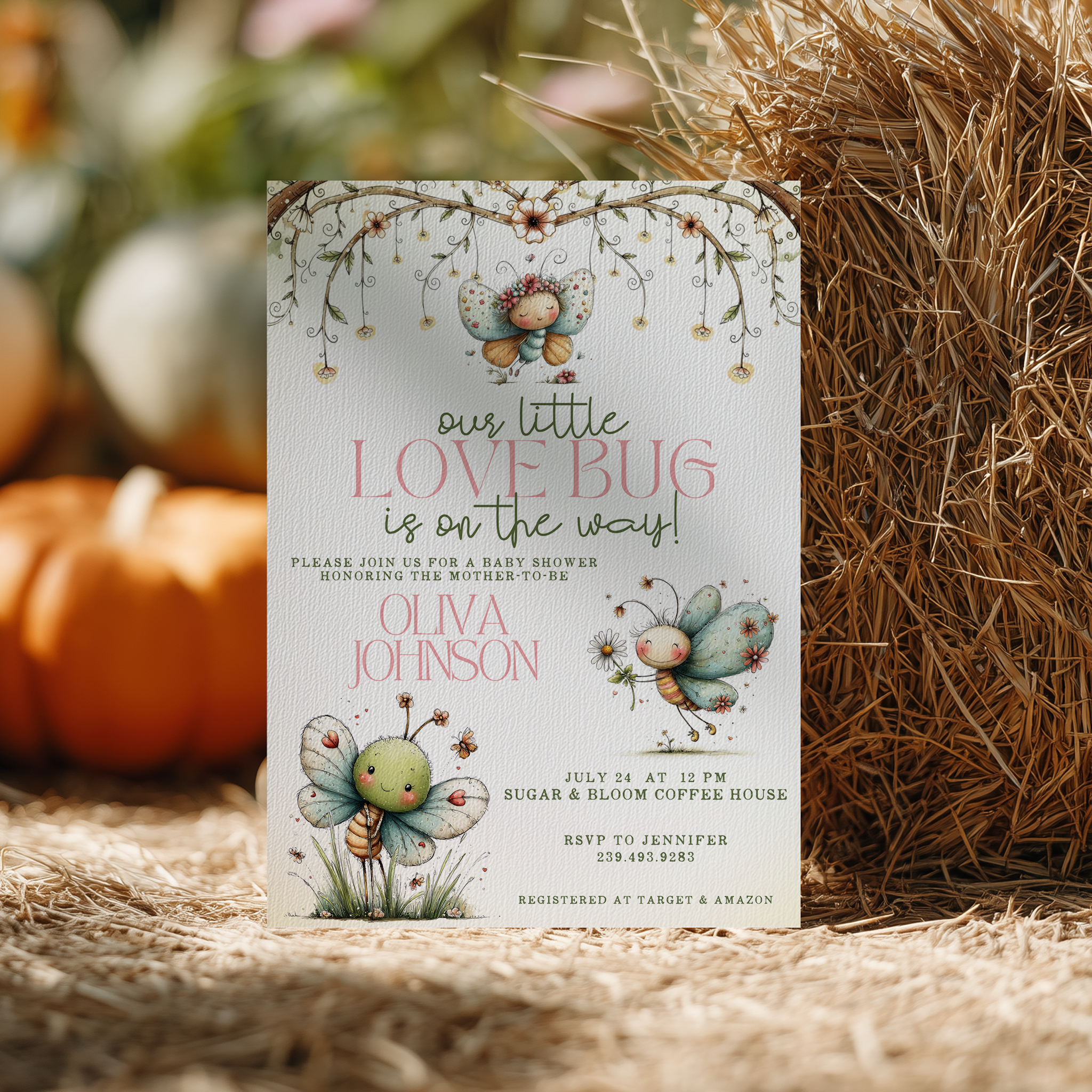 Editable Little Love Bug Baby Shower Invitation | Instant Download